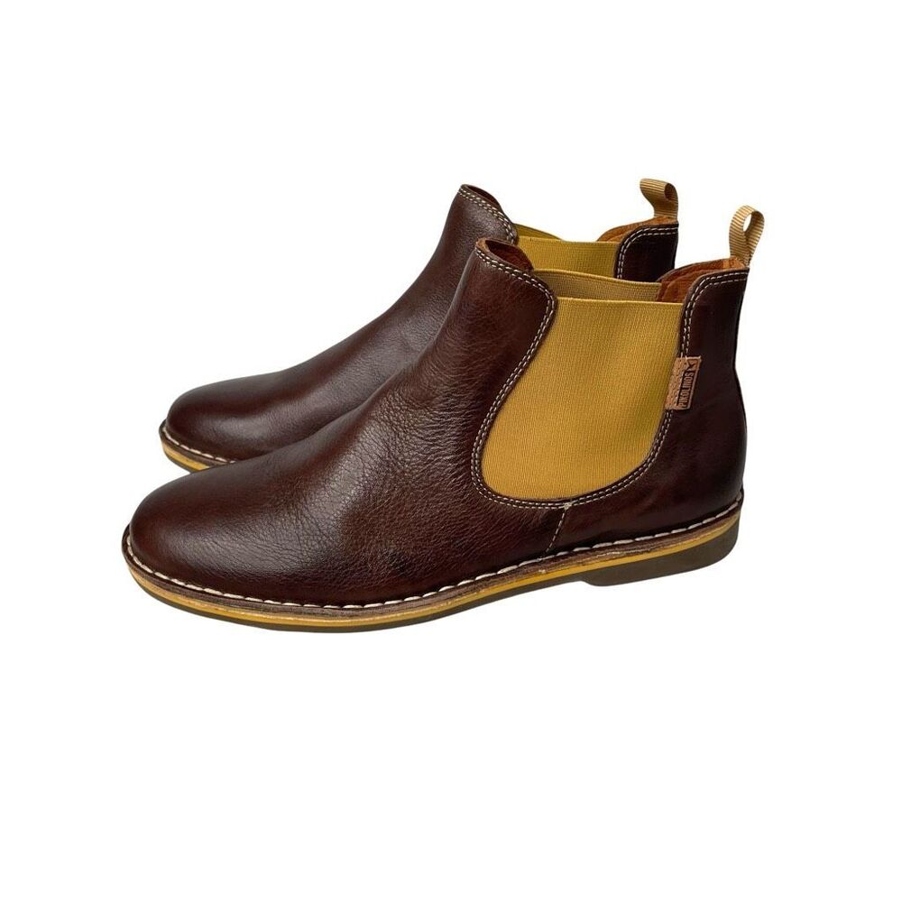 NEW Pikolinos leather Two Tone Chelsea Boots Size 38 brown Mustard Yellow‎